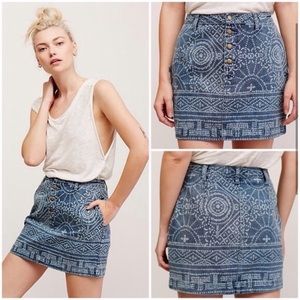 Free people bleach boho print denim skirt